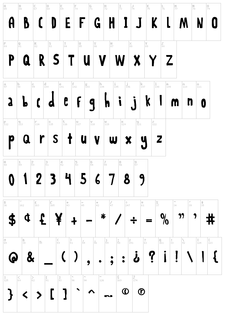 Rabbit On The Moon font map